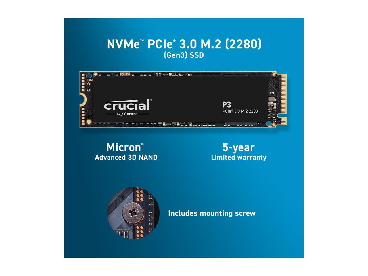 Crucial P3 2TB PCIe 3.0 3D NAND NVMe M.2 SSD, up to 3500MB/s - CT2000P3SSD8 4