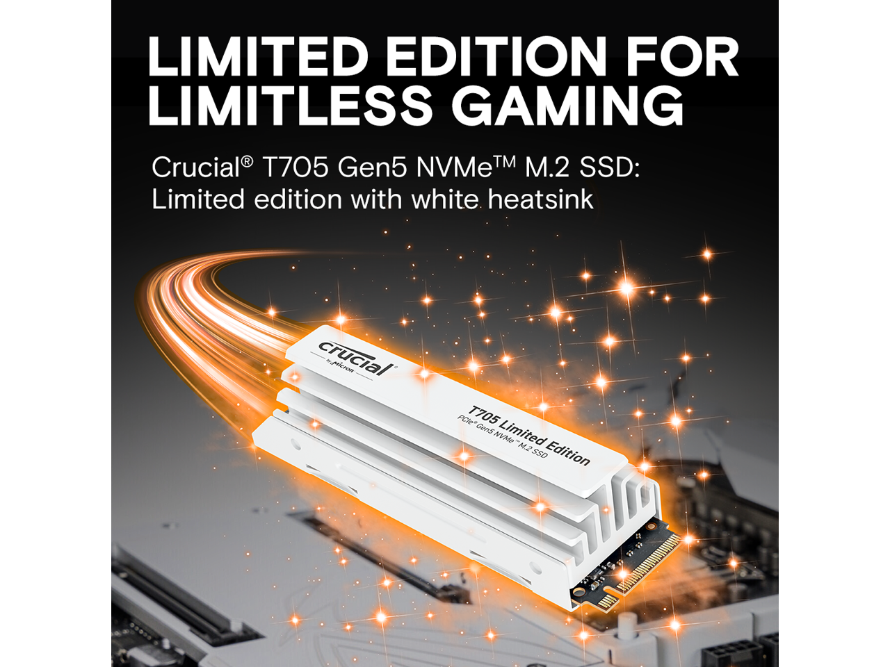 Crucial T705 2TB PCIe Gen5 NVMe M.2 SSD with White Heatsink  - Up to 14,500 MB/s - Limited Edition - Internal Solid State Drive (PC) - +1mo Adobe CC - CT2000T705SSD5A 2