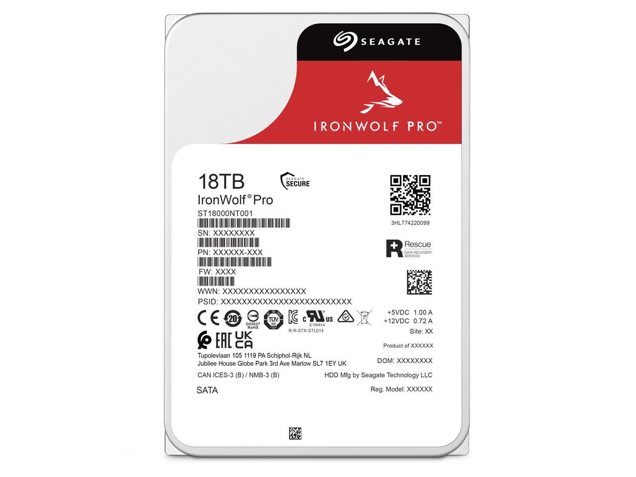 Seagate IronWolf Pro 18TB NAS Hard Drive 7200 RPM 256MB Cache CMR SATA 6.0Gb/s 3.5" Internal HDD ST18000NE000 4