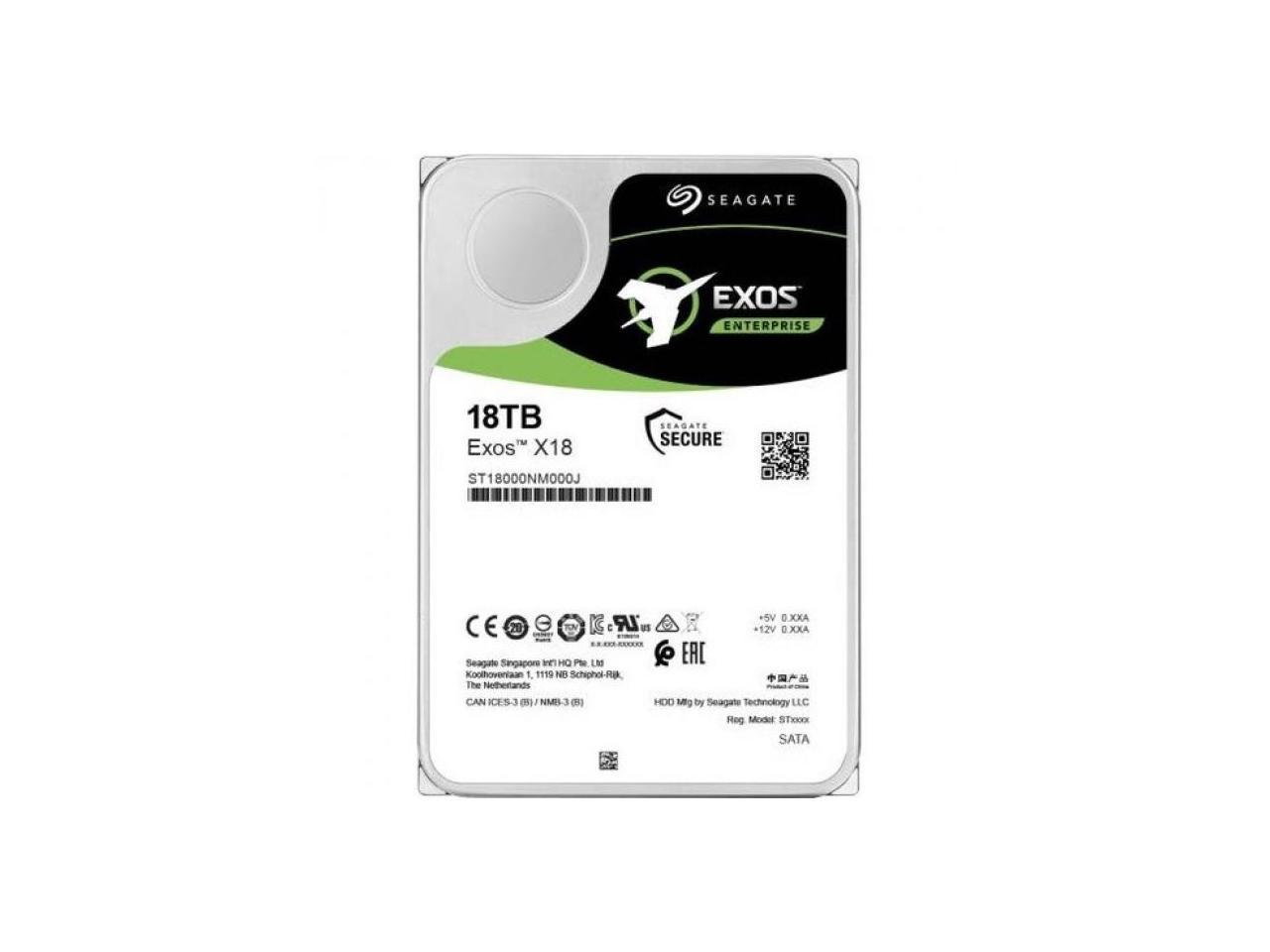 Seagate Exos X18 ST18000NM001J 18TB 7200 RPM 256MB Cache SATA 6.0Gb/s 3.5" Internal Hard Drive, 512E/4KN SED 1