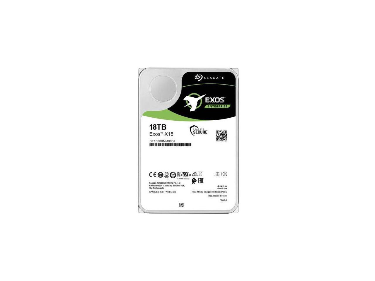 Seagate Exos X18 ST18000NM001J 18TB 7200 RPM 256MB Cache SATA 6.0Gb/s 3.5" Internal Hard Drive, 512E/4KN SED 3