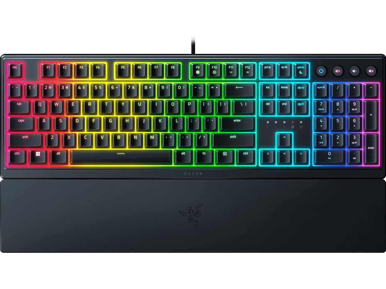 Razer Ornata V3 Gaming Keyboard: Low-Profile Keys - Mecha-Membrane Switches - UV-Coated Keycaps - Backlit Media Keys - 10-Zone RGB Lighting - Spill-Resistant - Magnetic Wrist Wrest - Classic Black 1