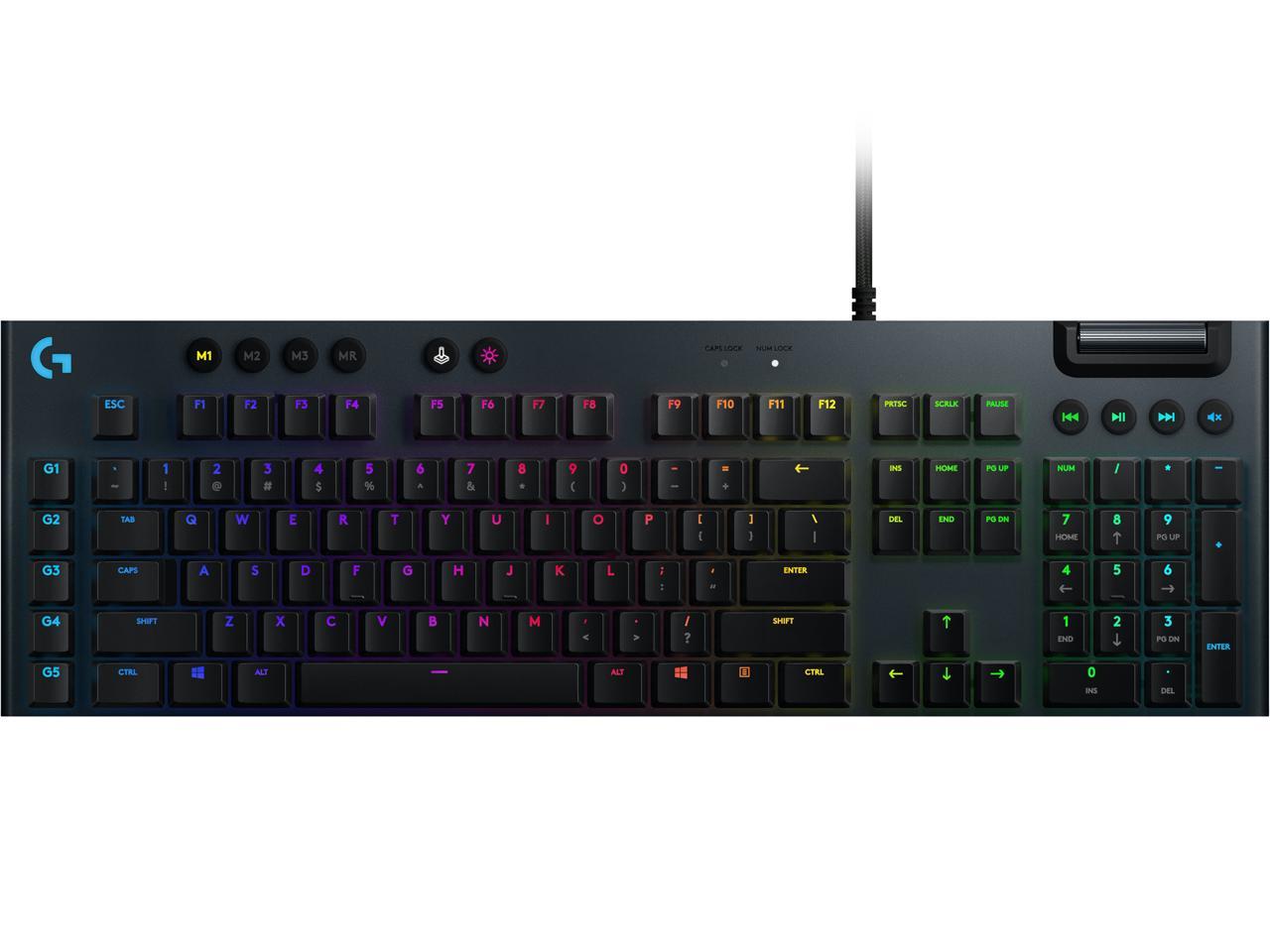 Logitech G815 LIGHTSYNC RGB Mechanical Gaming Keyboard with Low Profile GL Linear key switch, 5 programmable G-keys,USB Passthrough, dedicated media control - Linear, Black 1