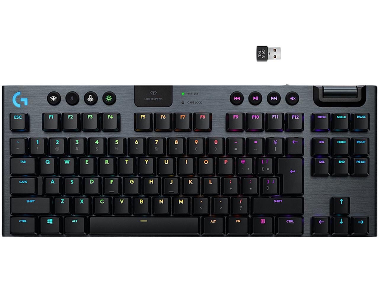 Logitech G915 TKL Tenkeyless Lightspeed Wireless RGB Mechanical Gaming Keyboard, Low Profile Switch Options, LIGHTSYNC RGB, Advanced Wireless and Bluetooth Support - Clicky , Black 1