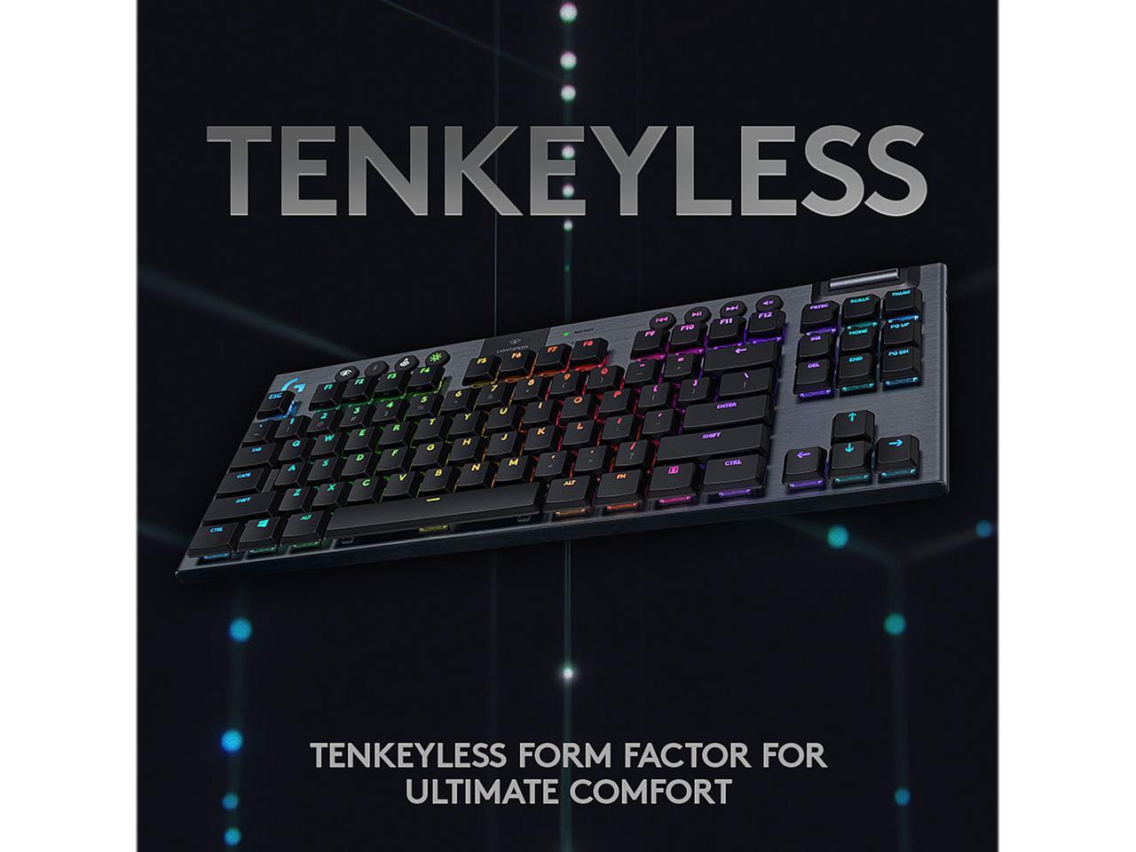 Logitech G915 TKL Tenkeyless Lightspeed Wireless RGB Mechanical Gaming Keyboard, Low Profile Switch Options, LIGHTSYNC RGB, Advanced Wireless and Bluetooth Support - Clicky , Black 2