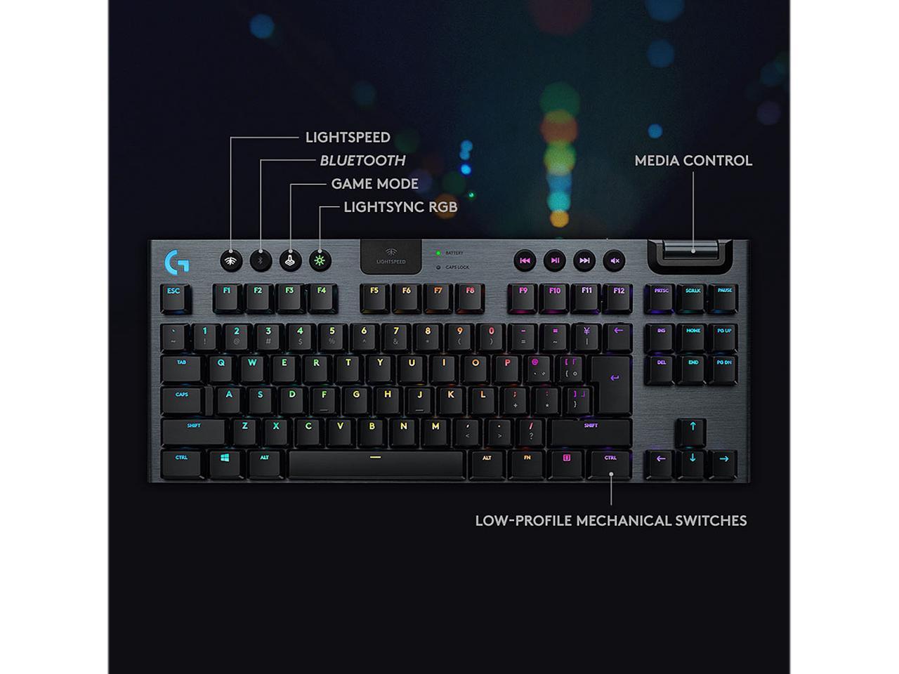 Logitech G915 TKL Tenkeyless Lightspeed Wireless RGB Mechanical Gaming Keyboard, Low Profile Switch Options, LIGHTSYNC RGB, Advanced Wireless and Bluetooth Support - Linear , Black 5