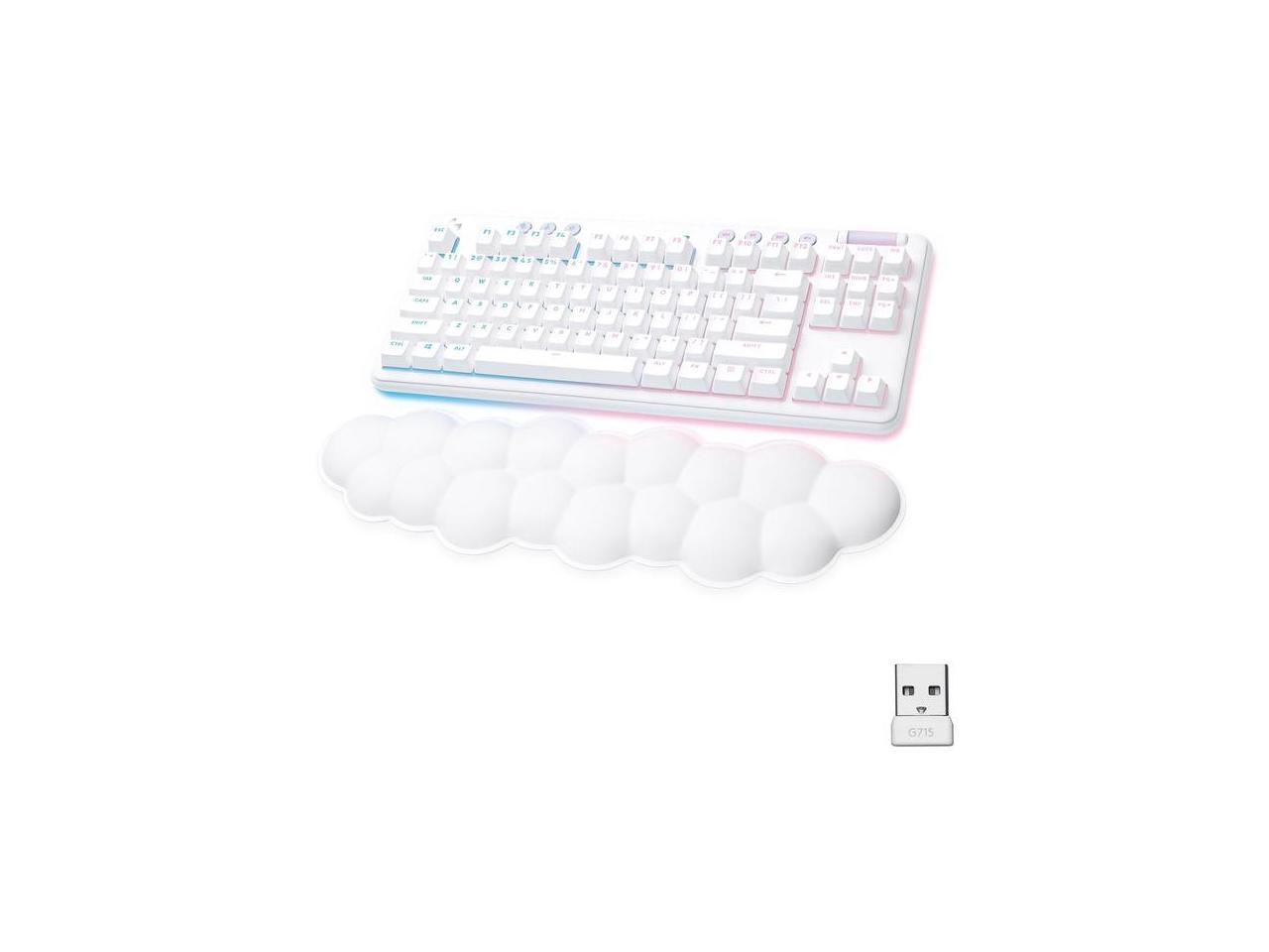 Logitech G715 Wireless Mechanical Gaming Keyboard with LIGHTSYNC RGB Lighting, Lightspeed, Tactile Switches (GX Brown), and Keyboard Palm Rest, PC and Mac Compatible, White Mist 1