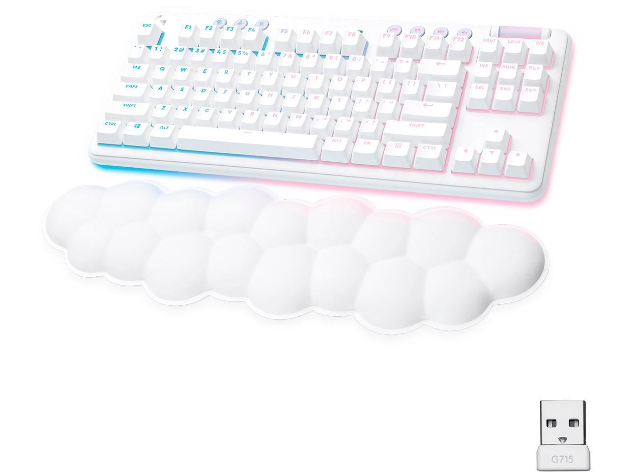 Logitech G715 Wireless Mechanical Gaming Keyboard with LIGHTSYNC RGB, LIGHTSPEED, Linear Switches (GX Red), and Keyboard Palm Rest, PC/Mac Compatible - White Mist 1