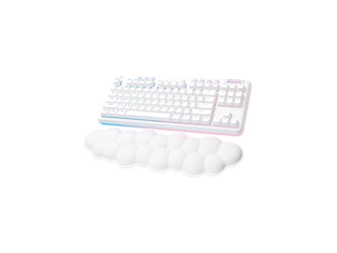 Logitech G715 Wireless Mechanical Gaming Keyboard with LIGHTSYNC RGB Lighting, Lightspeed, Clicky Switches (GX Blue), and Keyboard Palm Rest, PC and Mac Compatible, White Mist 1