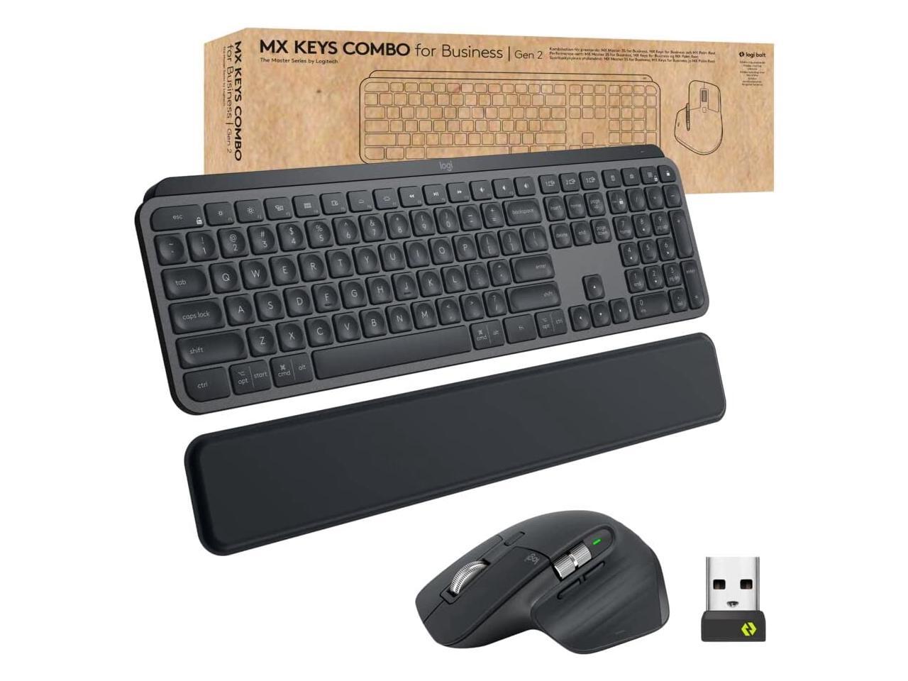 Logitech MX Keys Combo for Business , Gen 2, Full Size Wireless Keyboard and Wireless Mouse, with Keyboard Palm Rest, Bluetooth, Logi Bolt, Quiet Clicks, Windows/Mac/Chrome/Linux - Graphite 1