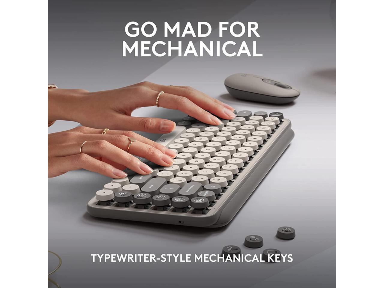 Logitech POP Keys Mechanical Wireless Keyboard with Customizable Emoji Keys, Durable Compact Design, Bluetooth or USB Connectivity, Multi-Device, OS Compatible - Mist 3