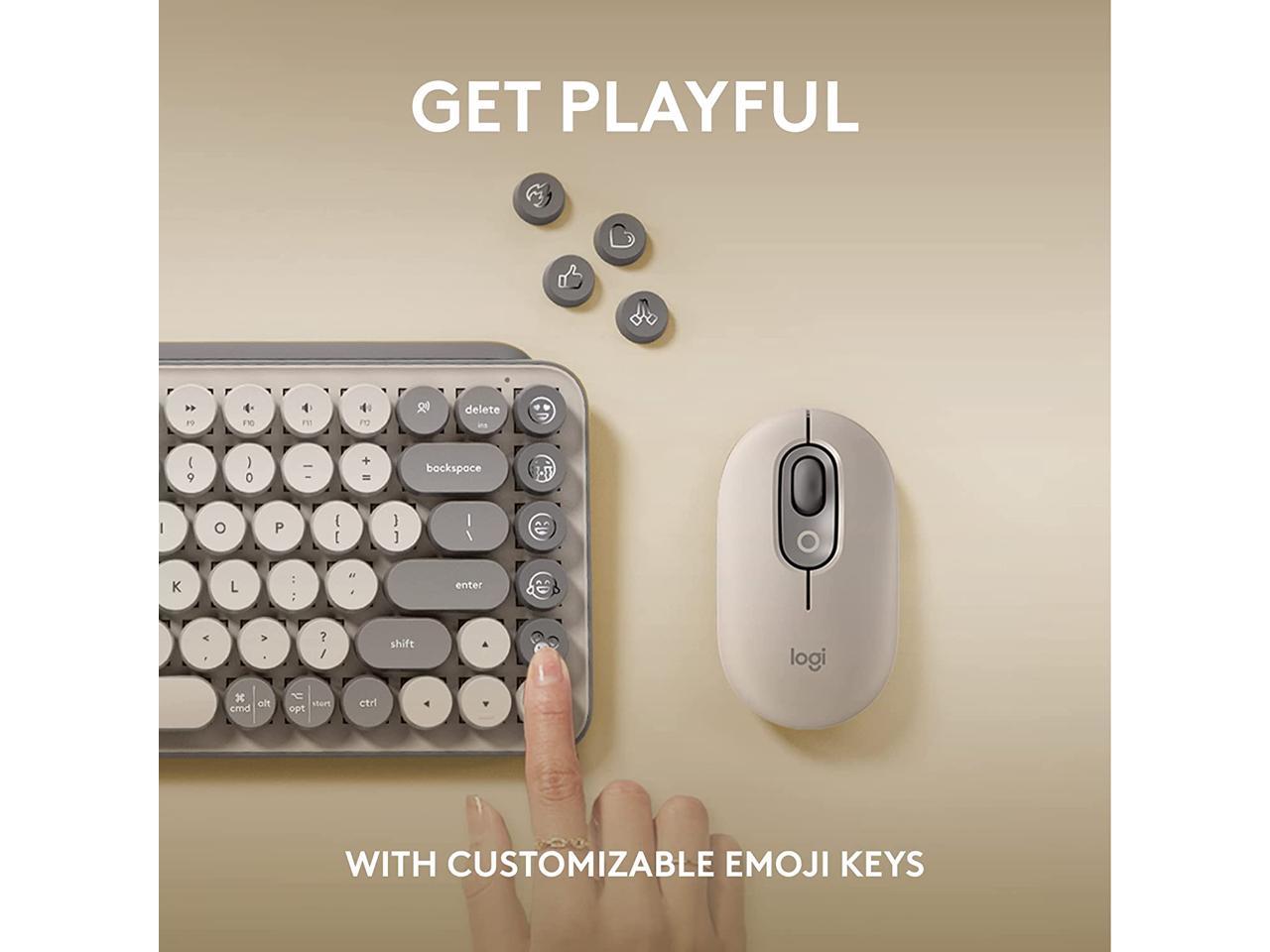 Logitech POP Keys Mechanical Wireless Keyboard with Customizable Emoji Keys, Durable Compact Design, Bluetooth or USB Connectivity, Multi-Device, OS Compatible - Mist 2