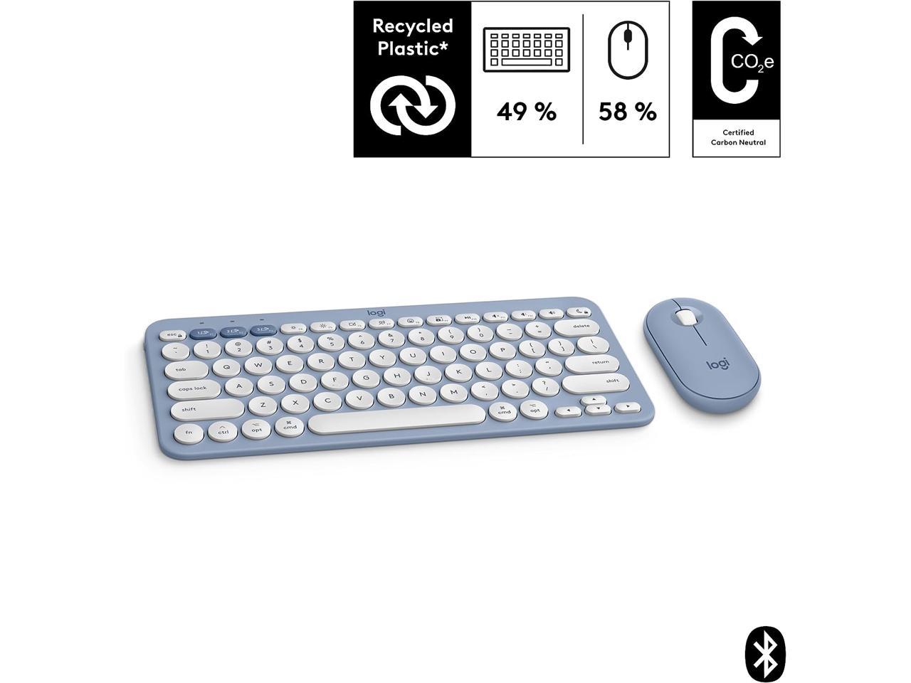 Logitech Pebble 2 Combo for Mac, Wireless Keyboard and Mouse, Slim, Quiet and Portable, Customizable, Bluetooth Mouse and Keyboard, Easy-Switch, for macOS, iPadOS - Tonal Blue 2