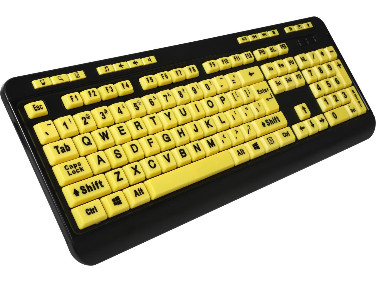 ADESSO EasyTouch 132 AKB-132UY Black / Yellow 104 Normal Keys Previous Track Home Email Favourites Volume Down Volume Up Search Back Forward Play/Pause Close Mute Next Track Refresh Internet Function Keys USB Wired Ergonomic Luminous 4X Lar 1