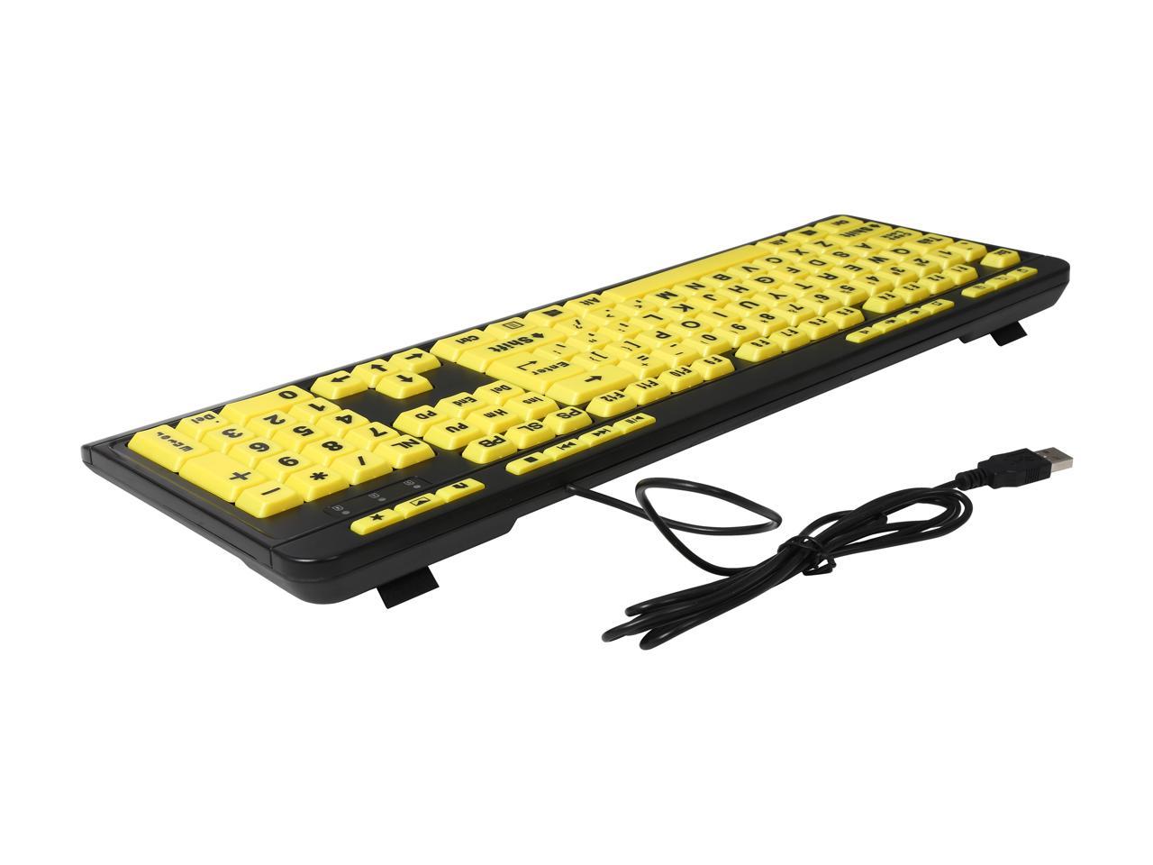 ADESSO EasyTouch 132 AKB-132UY Black / Yellow 104 Normal Keys Previous Track Home Email Favourites Volume Down Volume Up Search Back Forward Play/Pause Close Mute Next Track Refresh Internet Function Keys USB Wired Ergonomic Luminous 4X Lar 3