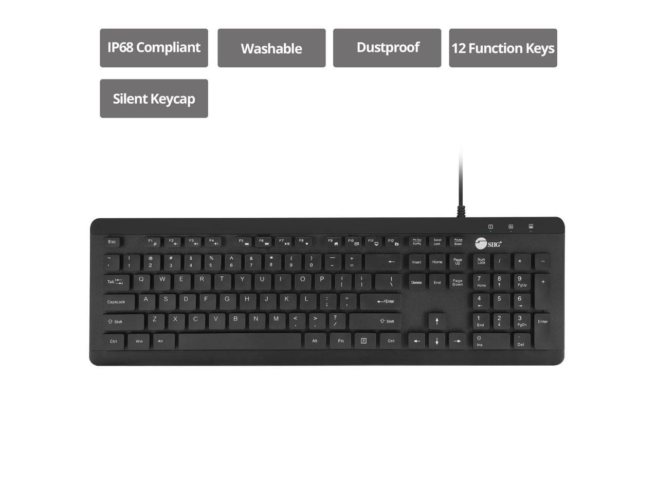 SIIG Industrial Grade Washable & Dustproof USB Multimedia Keyboard JK-US0U11-S1 2