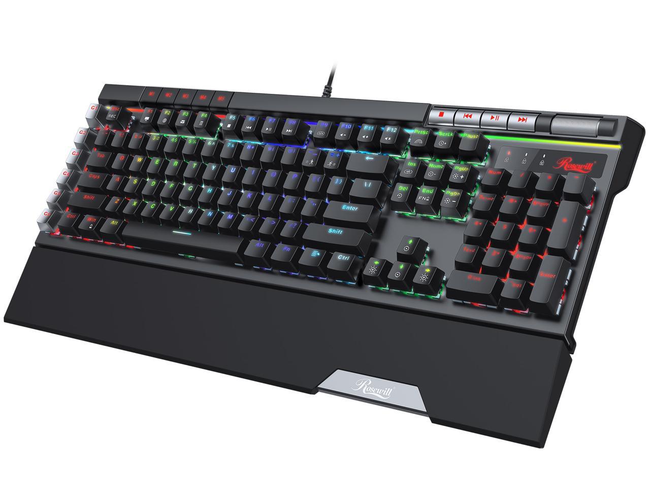 Rosewill Blitz K50 RGB BR Wired Gaming Tactile Mechanical Keyboard, Outemu Brown Switches, 14 RGB LED Backlight Effects, NKRO, Anti-Ghosting, 6  Macro Keys, Dedicated Media Controls, USB Passthrough 1