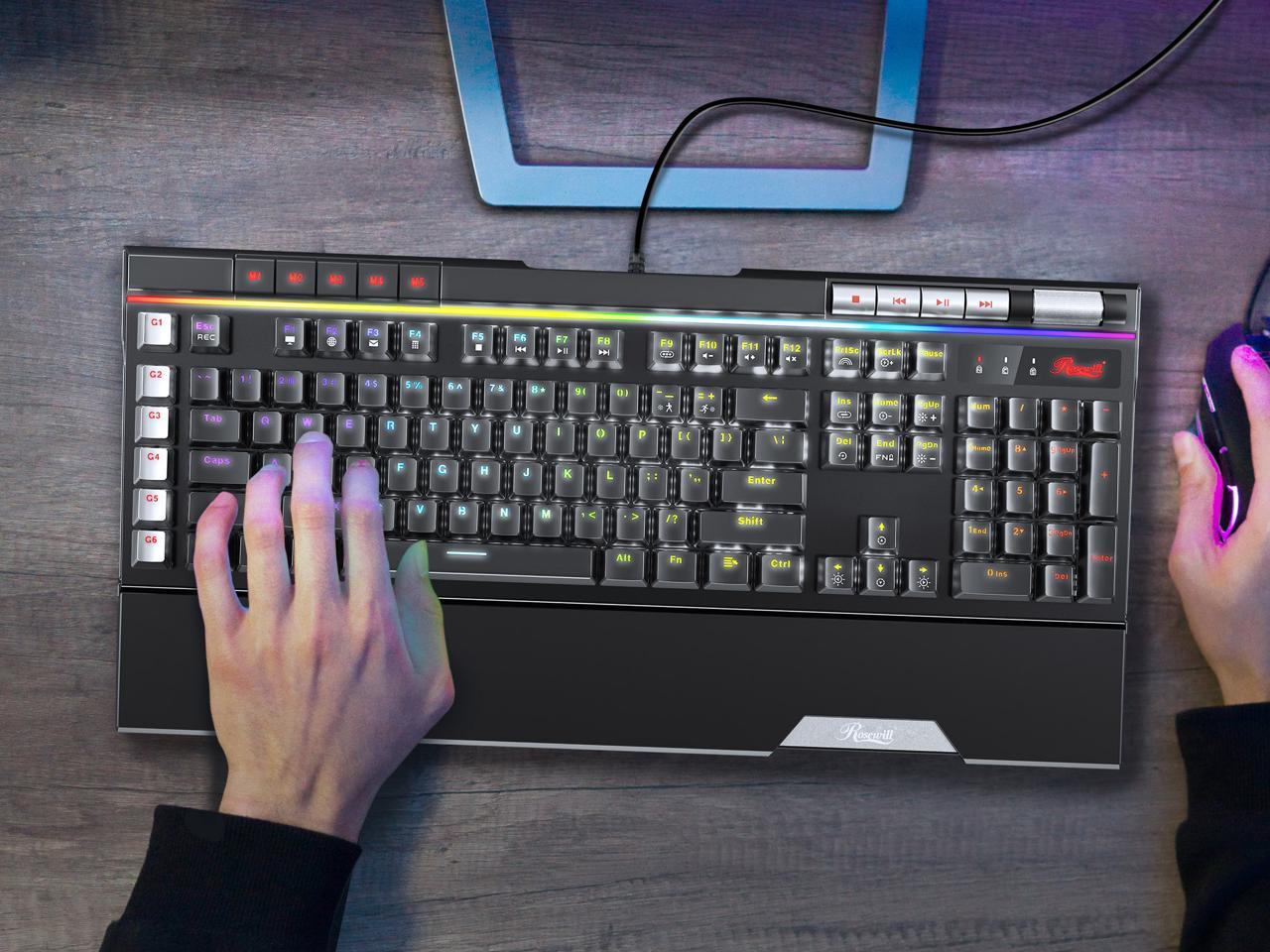 Rosewill Blitz K50 RGB BR Wired Gaming Tactile Mechanical Keyboard, Outemu Brown Switches, 14 RGB LED Backlight Effects, NKRO, Anti-Ghosting, 6  Macro Keys, Dedicated Media Controls, USB Passthrough 2