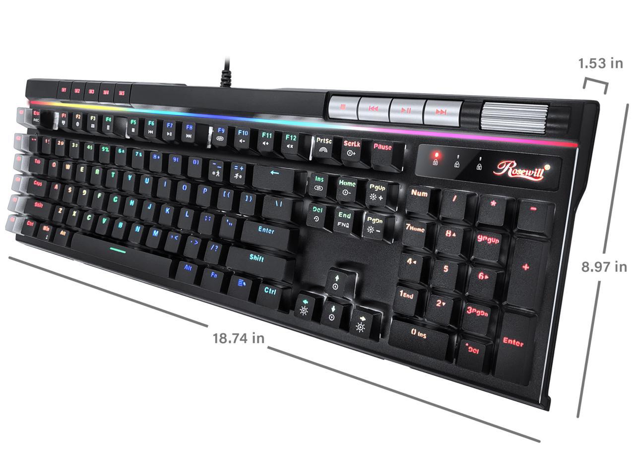 Rosewill Blitz K50 RGB BR Wired Gaming Tactile Mechanical Keyboard, Outemu Brown Switches, 14 RGB LED Backlight Effects, NKRO, Anti-Ghosting, 6  Macro Keys, Dedicated Media Controls, USB Passthrough 5