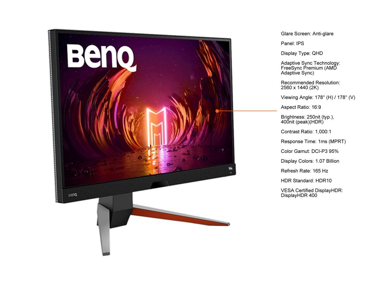 BenQ MOBIUZ EX2710Q 27" QHD 2560 x 1440 (2K) 165 Hz HDMI, DisplayPort, USB, Audio FreeSync Premium (AMD Adaptive Sync) Built-in Speakers Flat Panel IPS Gaming Monitor 5