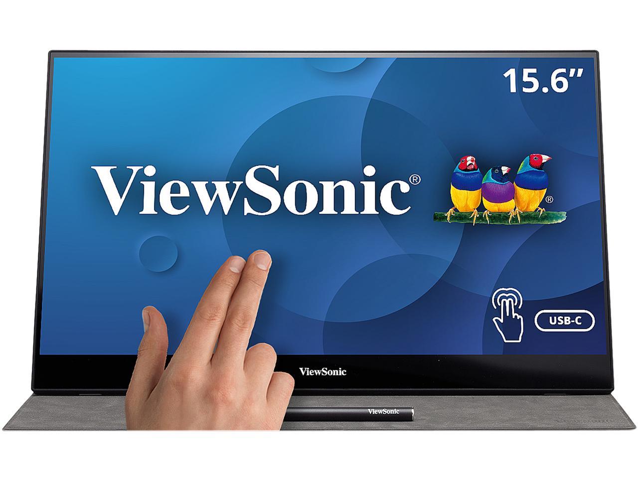 ViewSonic TD1655 15.6 Inch 1080p Portable Monitor with IPS Touchscreen, 2 Way Powered 60W USB C, Eye Care, Dual Speakers, Frameless Design, Built in Stand with Cover 1