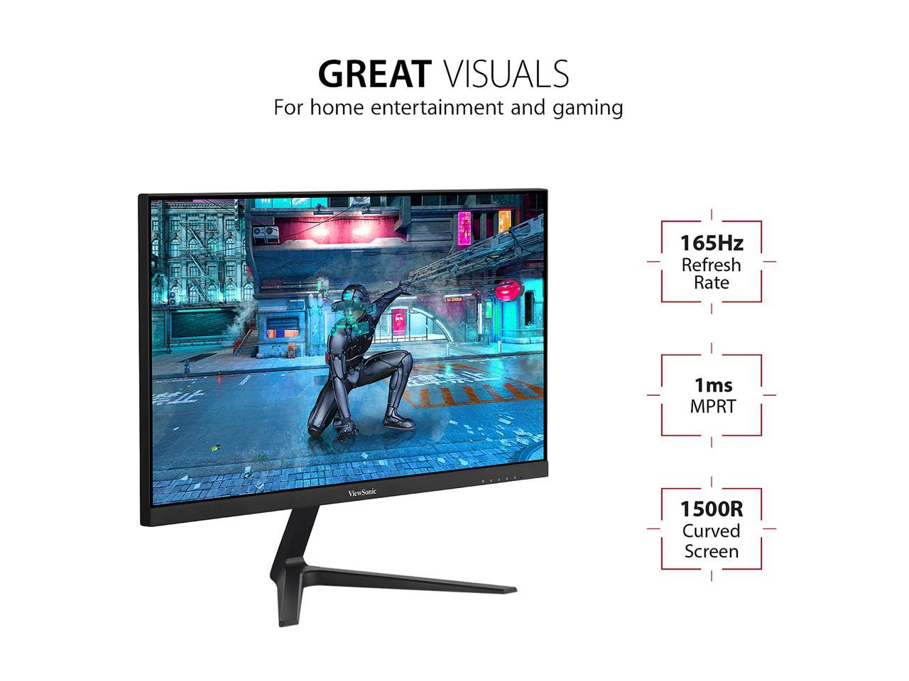 ViewSonic VX2418-P-MHD 24 Inch Frameless Full HD 1080p 165Hz 1ms Gaming Monitor with Adaptive-Sync Eye Care HDMI and Display Port 2