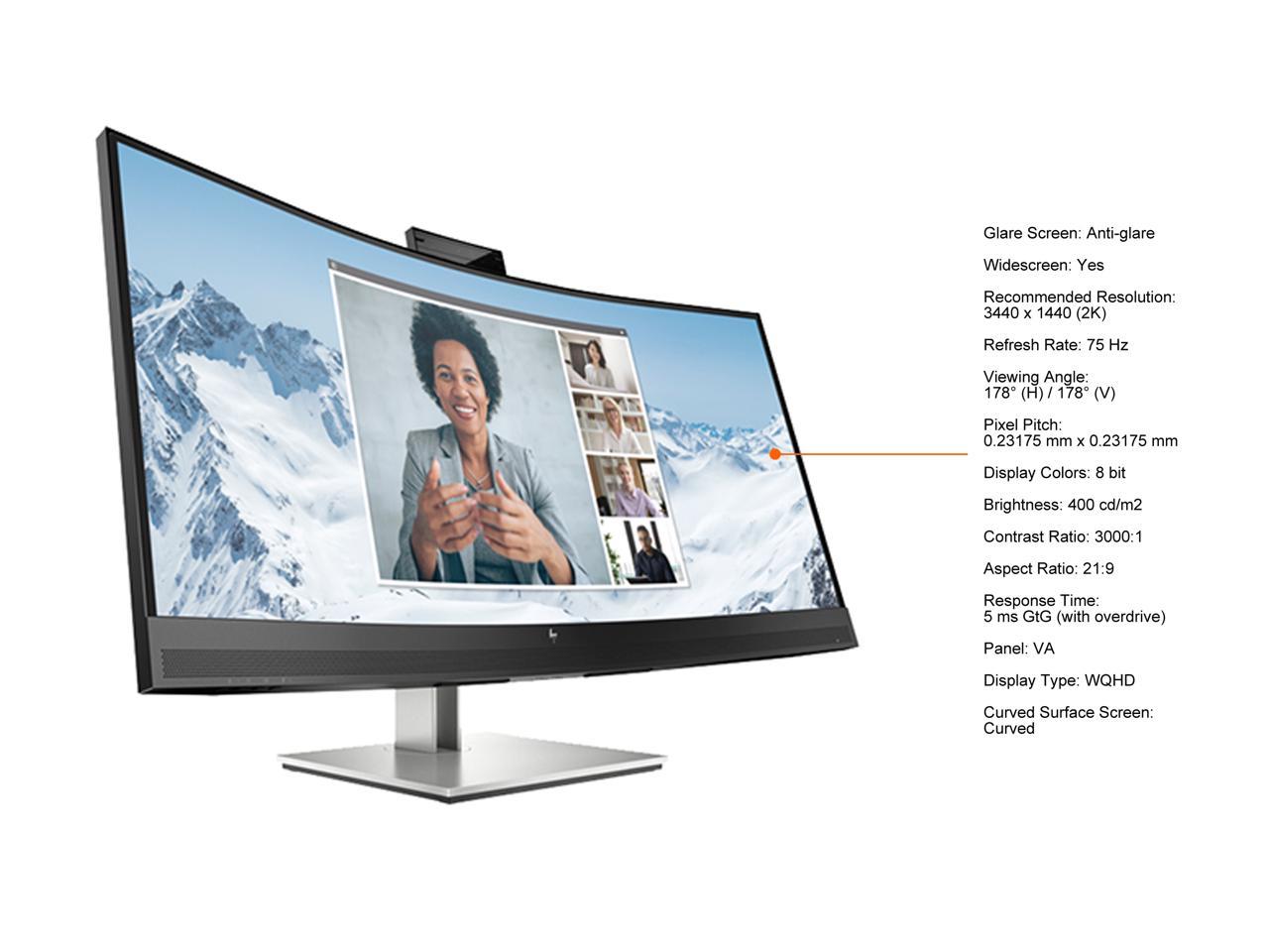 HP 34" 75 Hz VA WQHD USB-C Conferencing Monitor 5 ms GtG (with overdrive) 3440 x 1440 (2K) Curved E Series E34m G4 5