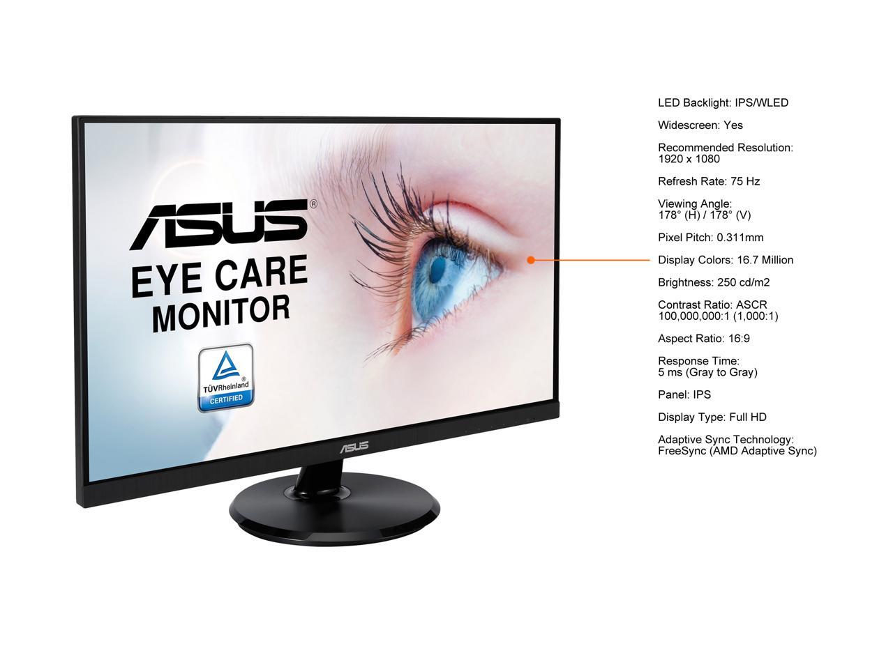 ASUS 27" 1080P Monitor (VA27DCP) - Full HD, IPS, 75Hz, USB-C 65W Power Delivery, Speakers, Adaptive-Sync/FreeSync, Eye Care, Low Blue Light, Flicker Free, VESA Mountable, Frameless, HDMI 5