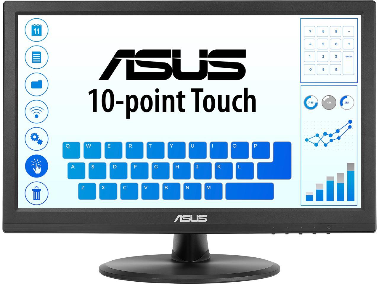 ASUS 15.6" Touch Monitor (VT168HR) - WXGA (1366 x 768), 10-point Touchscreen, Flicker free, Low Blue Light, Eye Care, VESA Mountable, VGA, HDMI, Tilt 1