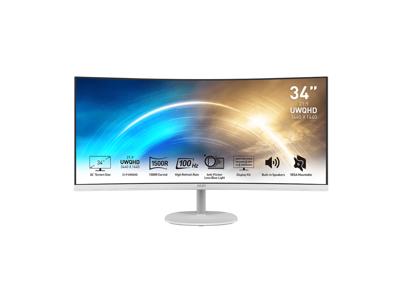 MSI Pro MP341CQW 34" UWQHD 3440 x 1440 (2K) 100 Hz 1ms (MPRT) / 4ms (GTG) Built-in Speakers Curved monitor 1