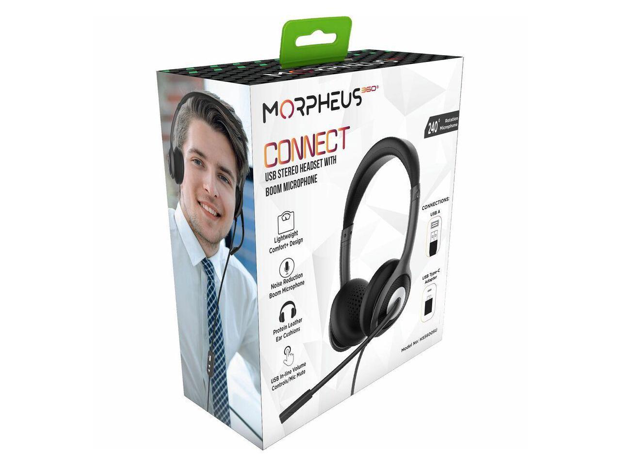 Morpheus 360 Connect USB Stereo Headset with Boom Microphone - Noise Reduction Mic- Protein Leather Ear Cushions - in-Line Volume Controls - Mute Button - Black - HS5600SU 5