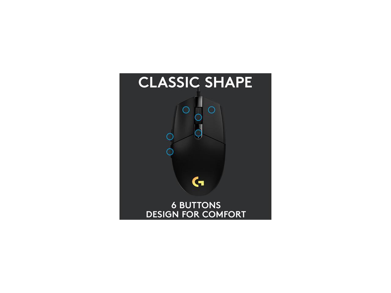 Logitech G203 Wired Gaming Mouse, 8,000 DPI, Rainbow Optical Effect LIGHTSYNC RGB, 6 Programmable Buttons, On-Board Memory, Screen Mapping, PC/Mac Computer and Laptop Compatible - Black 5