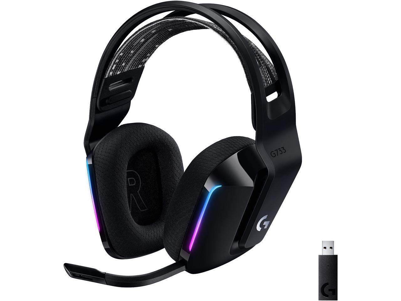 Logitech G733 Lightspeed Wireless Gaming Headset with Suspension Headband, Lightsync RGB, Blue VO!CE mic technology and PRO-G audio drivers - Black 1