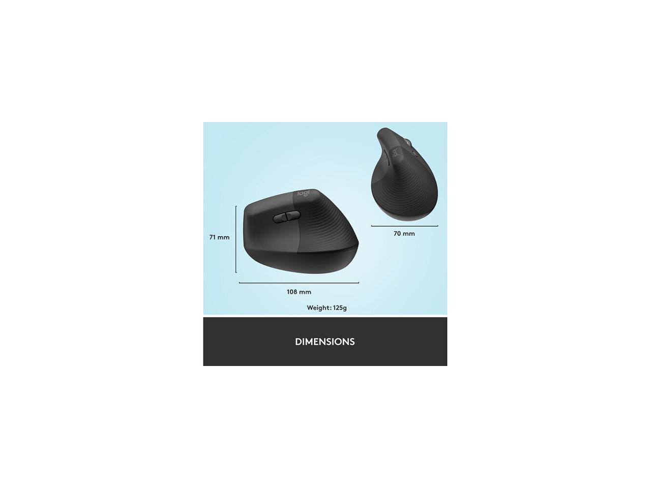 Logitech Lift Vertical Ergonomic Mouse, Wireless, Bluetooth or Logi Bolt USB receiver, Quiet clicks, 4 buttons, compatible with Windows/macOS/iPadOS, Laptop, PC - Graphite 3