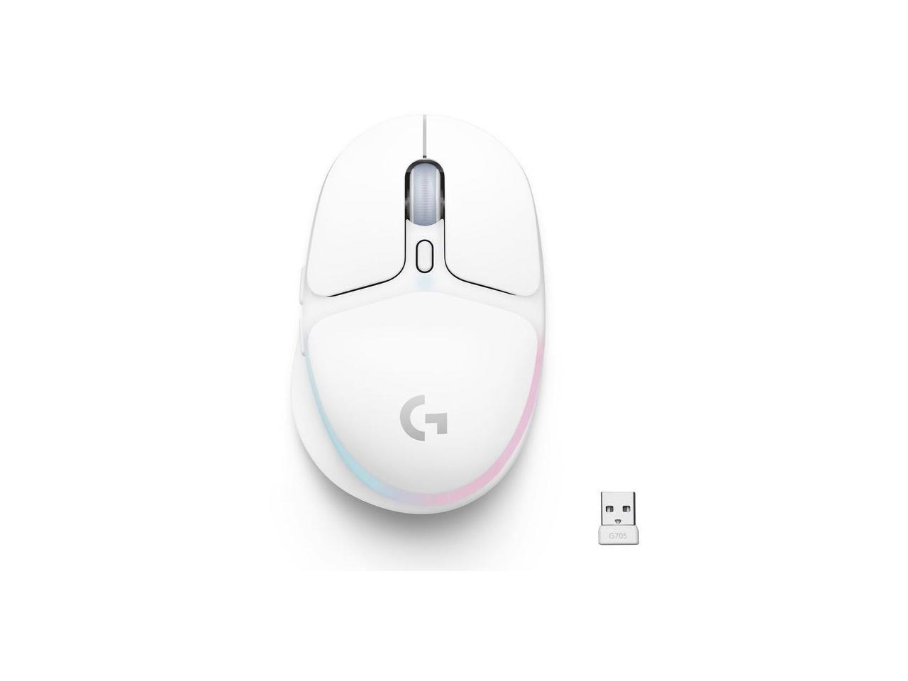 Logitech G705 Wireless Gaming Mouse, Customizable LIGHTSYNC RGB Lighting, Lightspeed Wireless, Bluetooth Connectivity, Lightweight, PC/Mac/Laptop - White Mist 1