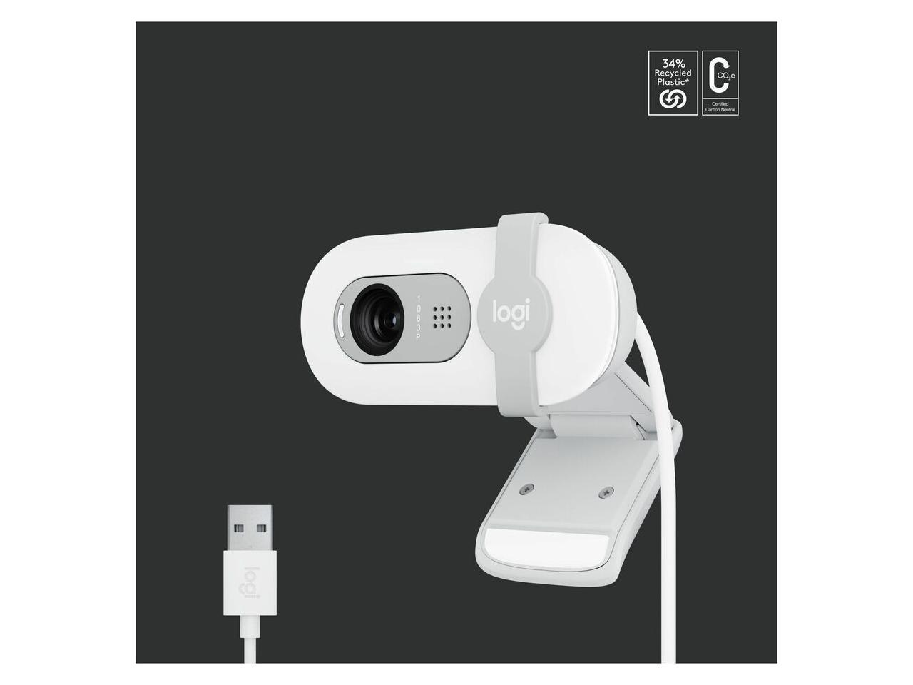 Logitech BRIO 100 Webcam - 2 Megapixel - Off White - USB Type A - Fixed Focus - 58° Angle - Microphone - macOS, Windows  960-001616 2