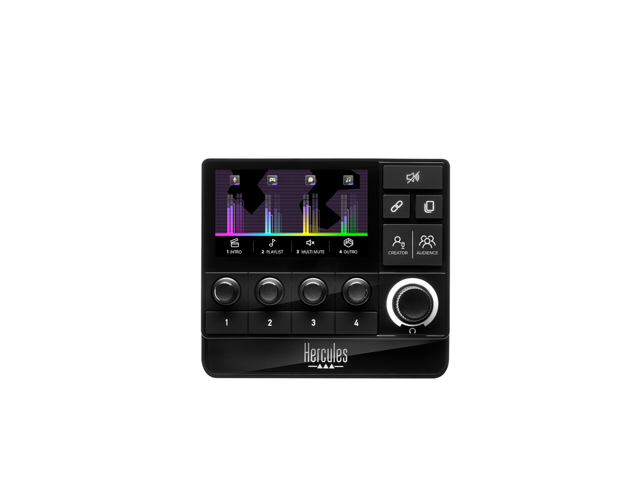 Hercules Stream 200 XLR, Pro Audio Mixer for Advanced Content Creators, Streaming, and Gaming, with XLR Mic Pre-Amp, LCD Screen, High Resolution Encoders, 4 Actions Buttons and Customizable Interface. 1