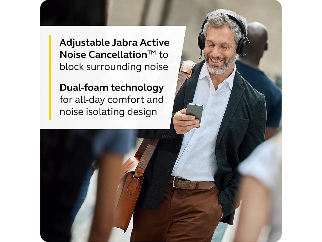 Jabra Evolve2 75 PC Wireless Headset with 8-Microphone Technology - Dual Foam Stereo Headphones with Advanced Active Noise Cancelling, USB-A Bluetooth Adapter and MS Teams-Compatibility - Black 2