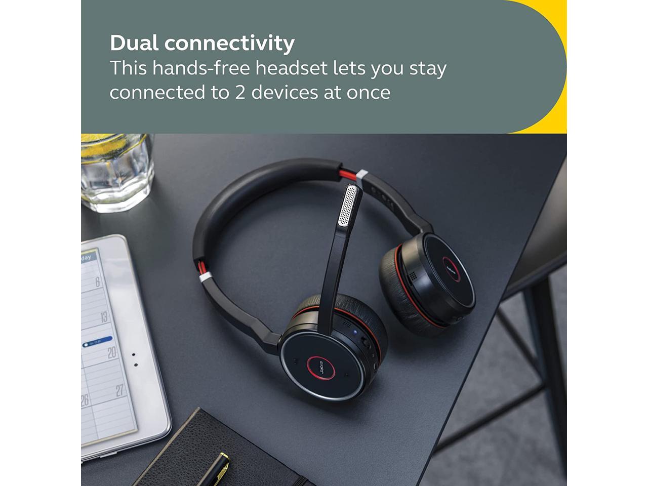 Jabra Evolve 75 SE, Link380a UC Stereo, SME- Bluetooth Headset with Noise-Cancelling Microphone, Long-Lasting Battery and Dual Connectivity - Works with All Other Platforms - Black 2