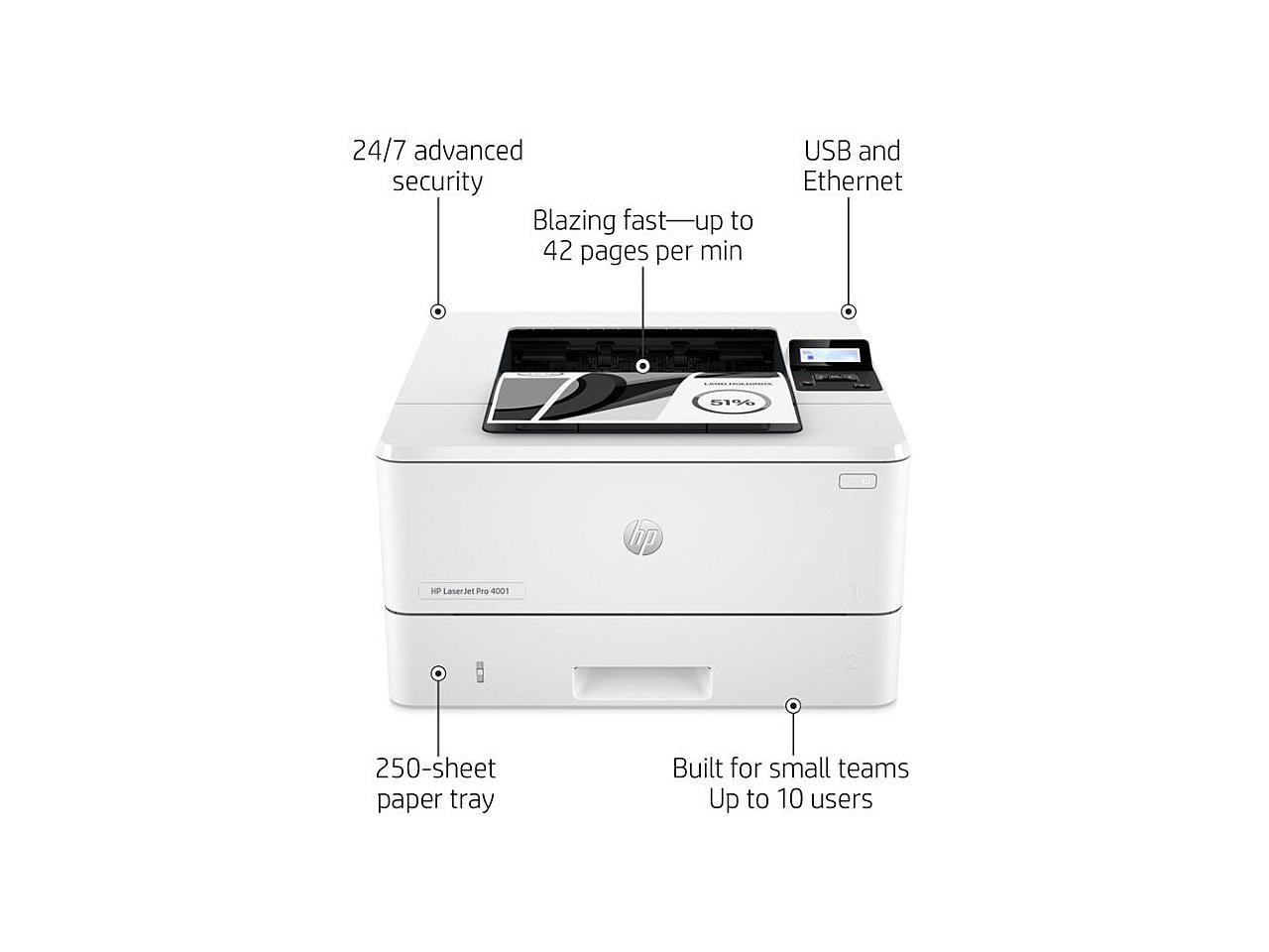 HP - LaserJet Pro 4001n Black-and-White Laser Printer with 3 months of Instant Ink included with HP+ - White 2