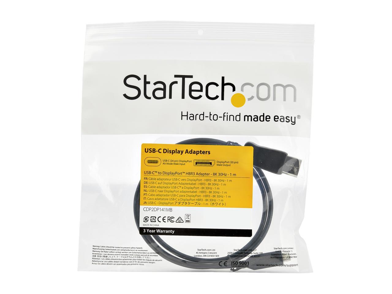 StarTech 5.9 ft USB-C to DisplayPort 1.4 M/M Adapter Cable CDP2DP141MB 5