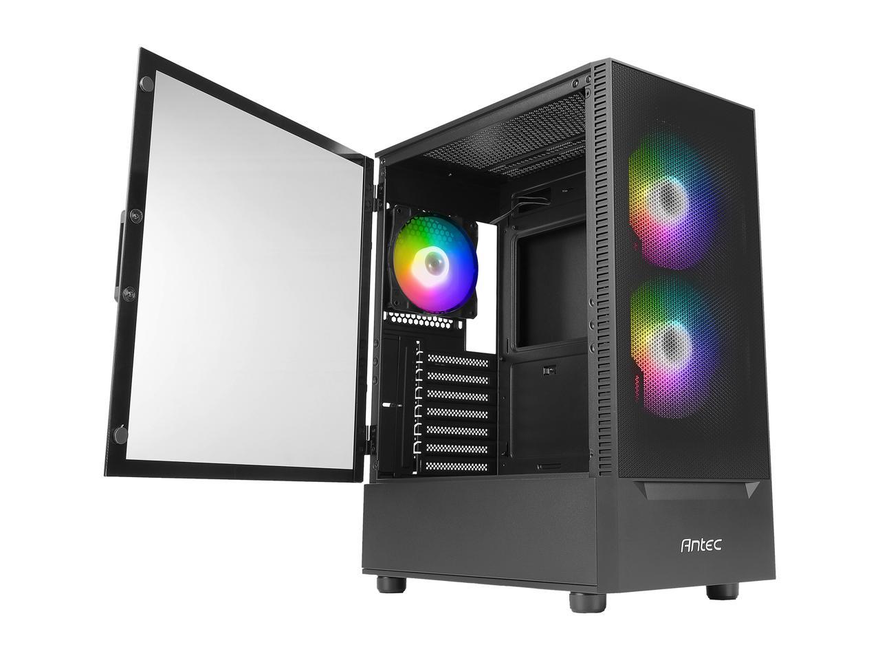 Antec NX Series NX410, 2 x 140mm & 1 x 120mm ARGB Fans Included, 360mm Radiator Support, Mesh Front Panel & Swing-Open Tempered Glass Side Panel ATX Mid-Tower Gaming Case 3