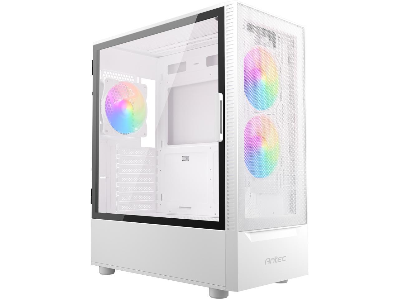 Antec NX Series NX410 White, 2 x 140mm & 1 x 120mm ARGB Fans Included, 360mm Radiator Support, Mesh Front Panel & Swing-Open Tempered Glass Side Panel ATX Mid-Tower Gaming Case 1