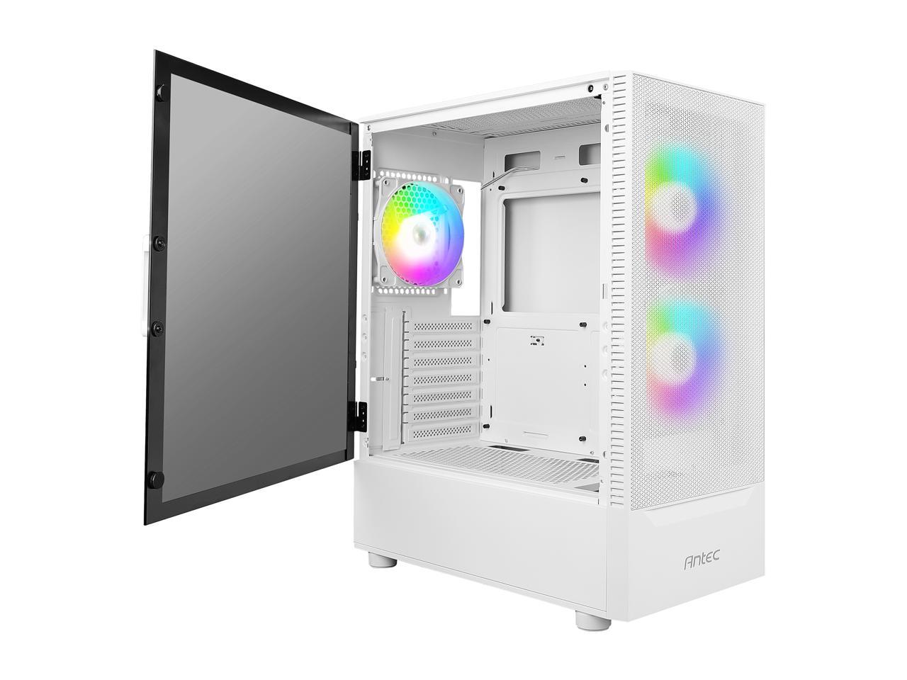 Antec NX Series NX410 White, 2 x 140mm & 1 x 120mm ARGB Fans Included, 360mm Radiator Support, Mesh Front Panel & Swing-Open Tempered Glass Side Panel ATX Mid-Tower Gaming Case 3