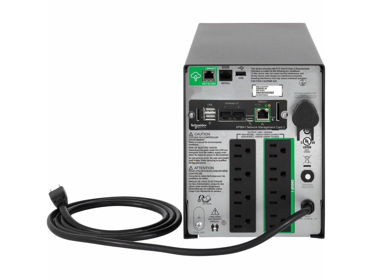 APC by Schneider Electric Smart-UPS 1500VA Tower UPS - Tower - AVR - 3 Hour Recharge - 6.50 Minute Stand-by - 120 V AC Input - 110 V AC, 125 V AC, 120 V AC Output - Sine Wave - USB - LCD Display - 8 x 5