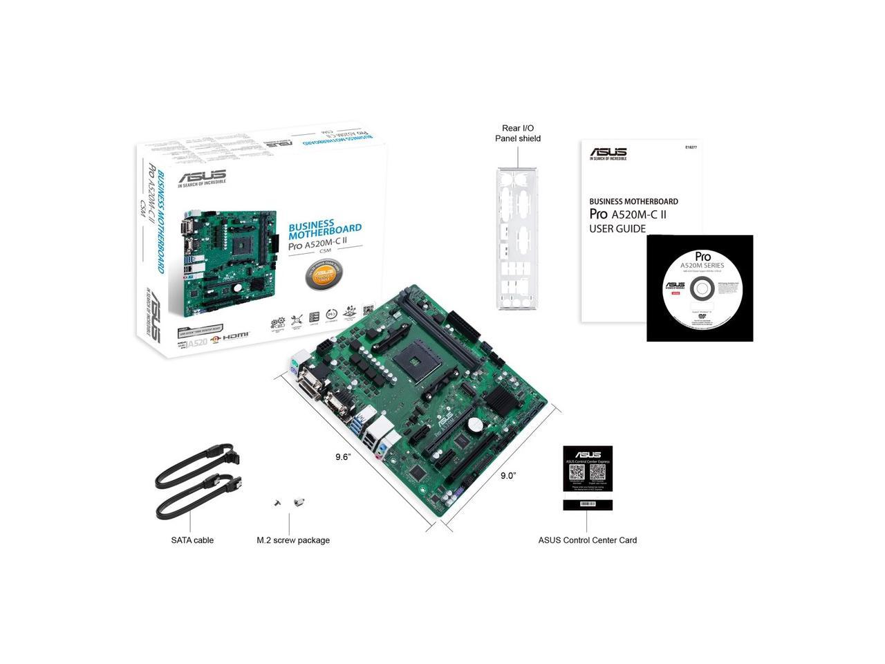 Asus A520M-C II/CSM Desktop Motherboard - AMD Chipset - Socket AM4 - Micro ATX - Ryzen 3, Ryzen 5, Ryzen 7, Ryzen 9, Ryzen 3 PRO, Ryzen 5 Pro, Ryzen 7 PRO, Ryzen 9 PRO Processor Supported DDR4 SDRAM M 2