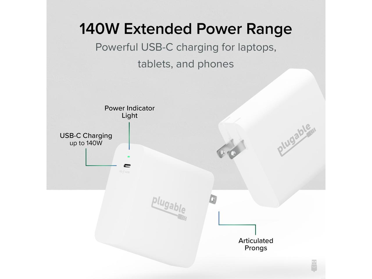 Plugable 140W USB C Charger, GaN Wall Charger for Laptop, PD 3.1 (EPR) Power Adapter is Compatible with USB-C MacBook Pro, Macbook Air iPad Pro, Surface and USB-C Devices, Compact and Portable Charger 2