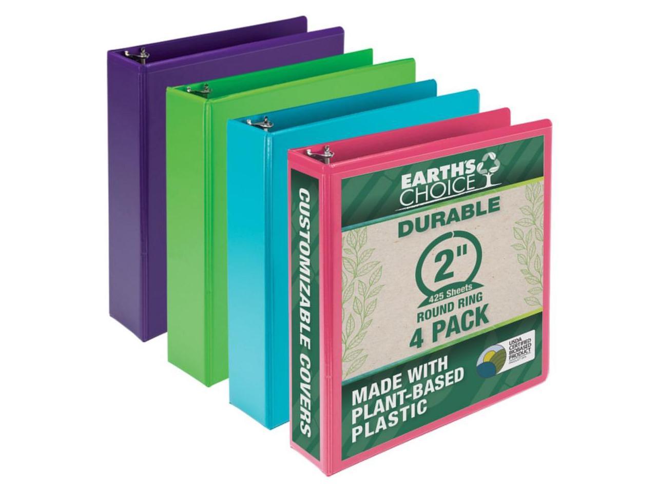 Samsill Earth's Choice Plant Based Durable View Binders 3 Round Ring Lime Purple Pink White 4 Pack (MP48669) 2