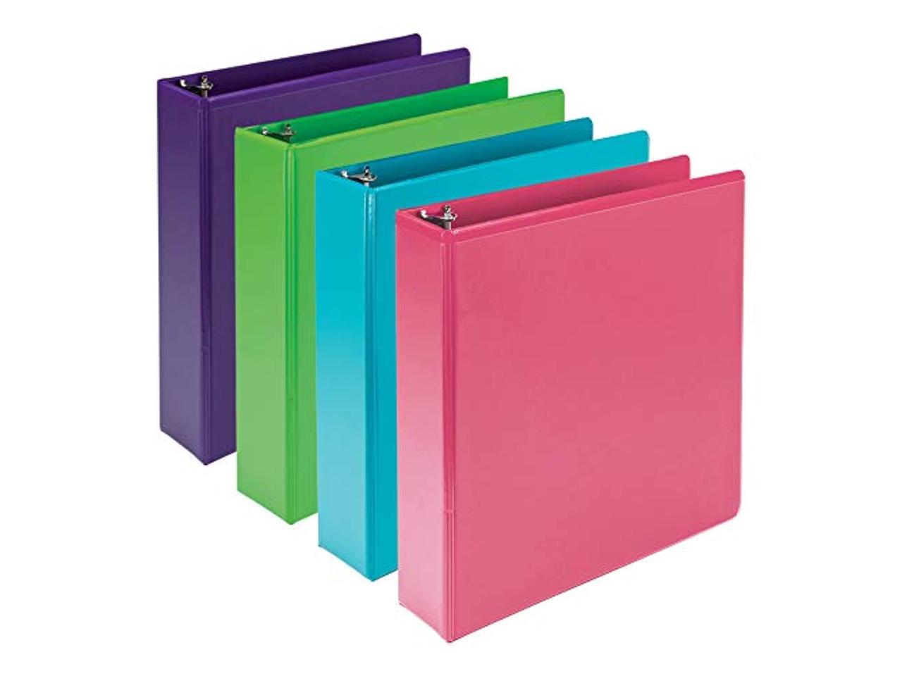 Samsill Earth's Choice Plant Based Durable View Binders 3 Round Ring Lime Purple Pink White 4 Pack (MP48669) 1