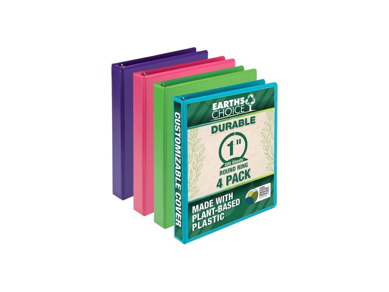 Samsill Earth's Choice Plant-Based Durable Binders 3 Round Ring Assorted Color 4 Pack (MP48639) 1